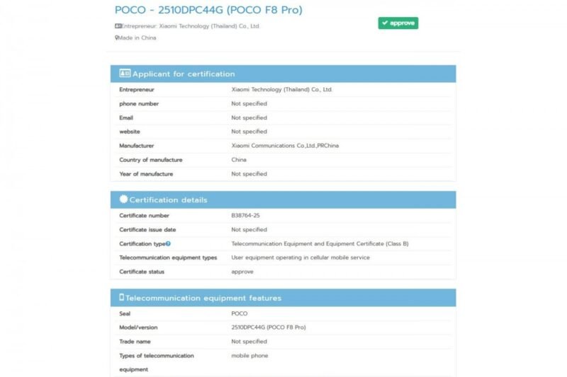 Poco F8 Pro may be launching soon alongside the F8 Ultra