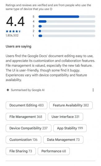 Google Play Store now has AI review summaries