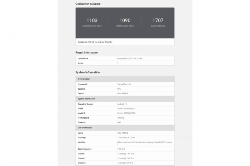 Poco Pad M1 runs Geekbench AI, has its specs leaked